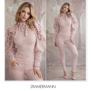 NEW Zimmermann Concert Turtleneck Sweater W/ Pompoms In Pink Sweater